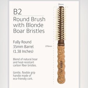 Ibiza Hair B2- 35mm - Blonde Boar Bristle Round Brush w Cork Handle